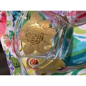 Vintage Glass Creamer and Sugar Set with Gold Floral Design